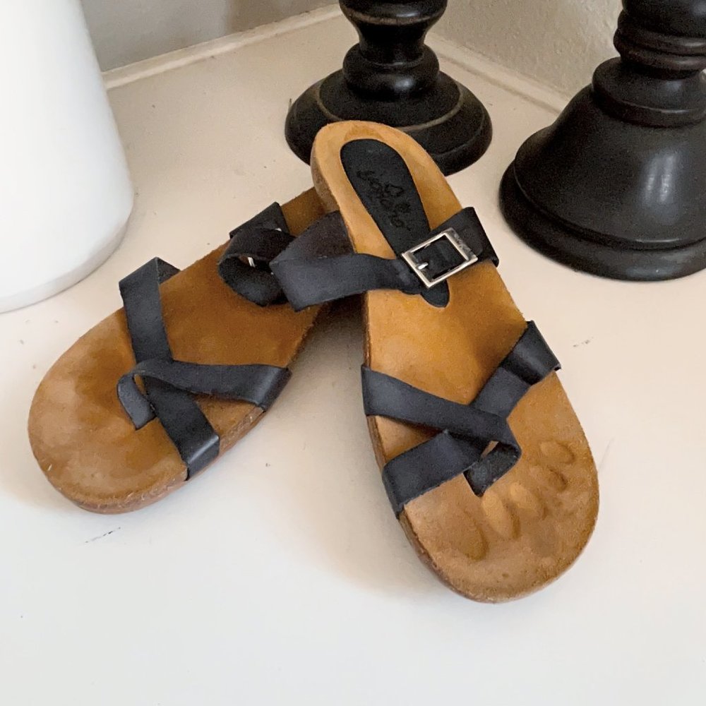 Yokono Ibiza Leather Suede Sandals Navy Blue Straps Silver Buckle